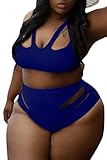 Kisscy Women's Plus Size Cut Out High Waisted Two Pieces Bikini Sets Swimsuit