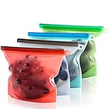 Reusable Silicone Food Storage Bags Set of 4 - Large Size 50 oz Airtight Seal Bag Keep Your Food Fresh for Sandwich, Sous Vide, Liquid, Snack, Lunch, Fruit, Freezer - 2 Large & 2 Small (Green 5)