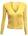 Doublju V-Neck Button Down Fine Knit Crop Cardigan (Plus size available) YELLOW LARGE