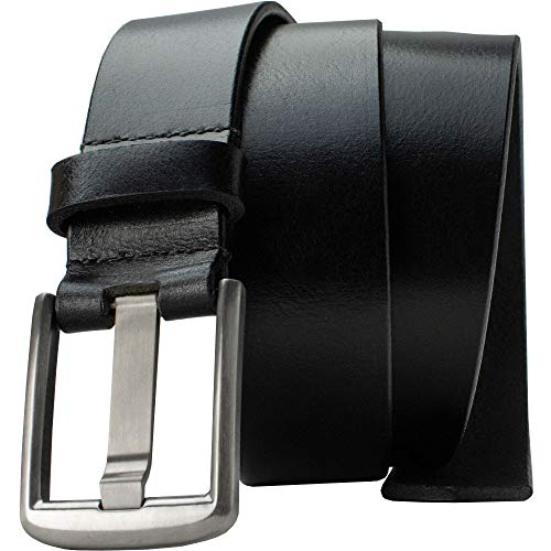 Titanium Wide Pin Black Belt - Nickel Smart - Full Grain Leather Belt with Nickel Free Titanium Buckle - 44