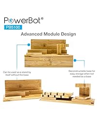 PowerBot PB5100   Estación de carga de escritorio universal con 5 puertos USB, 40 W, 8 A, carga rápida, con acabado de bambú, base de carga multidispositivo, soporte organizador para tabletas, Apple Watch, smartphones de hasta 5,7 pulgadas