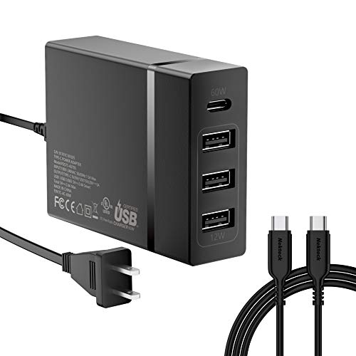 Nekteck 72W 4 Port USB C Wall Charger Station, 60W Type C Power Delivery Port and Supply Adapter Replacement for MacBook Pro/Air, Dell XPS, iPad Pro 2018, iPhone Max, Pixel, S10/S9 and More(Black)