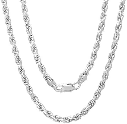 Sterling Silver 2.5 mm Diamond-cut Rope Chain Necklace, 20 Inch