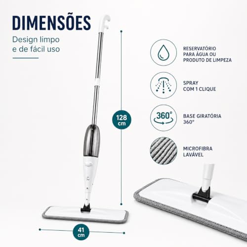 Mop Spray com Reservatório de 600 ml e Refil de Microfibra 360°