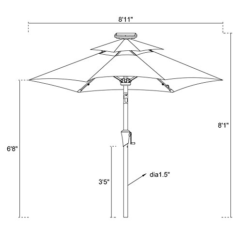 FLAME&SHADE 9 ft Double Top Solar Powered Outdoor Market Patio Table Umbrella with LED Lights and Tilt, Beige
