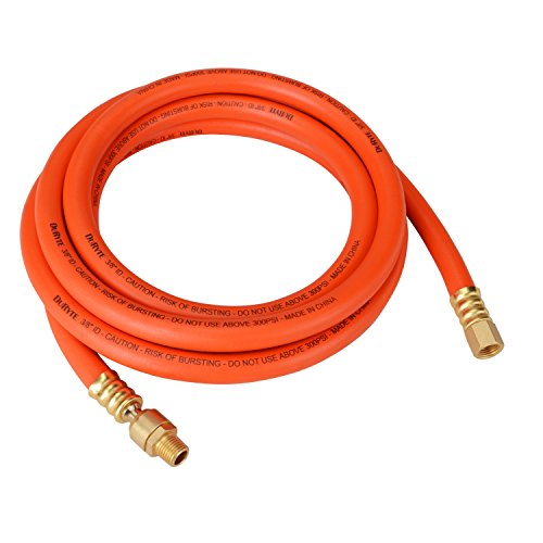 DuRyte Pro 300 PSI Rubber Lead-In Air Hose, Whip Hose with Solid Brass Ball Swivel Fitting - 3/8-Inch by 10-Feet, 1/4 MNPT x 1/4 FNPT