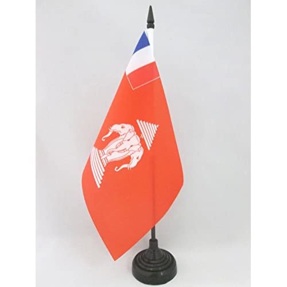 AZ FLAG French Protectorate of Laos Table Flag 5'' x 8'' - Indochina Office Decoration 100% Polyester 21 x 14 cm - Mini Desk Flag with Pole and Black Plastic Base