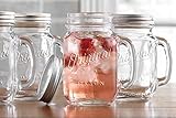 Mason Jar 16 Oz. Glass Mugs with Handle and Lid Set