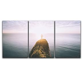 3 Panel Canvas Wall Art - Majestic Landscape with The Ocean and a Cliff - Giclee Print Gallery Wrap Modern Home Art Ready to Hang - 16"x24" x 3 Panels