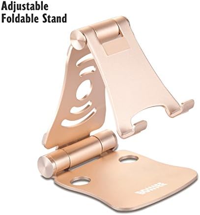 Cell Phone Stand Adjustable Foldable Aluminum Tablet Stand Versatile Portable 270 Degree Desktop iPhone Holder for iPhone iPad Samsung Tablet Macbook Android Smartphone (4-13 inch) (Gold)