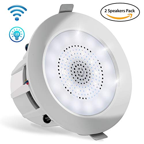 Pyle 3.5″ Pair Bluetooth Flush Mount In-wall In-ceiling 2-Way Home Speaker System Built-in LED Lights Aluminum Housing Spring Loaded Clips Polypropylene Cone & Tweeter Stereo 140 Watts (PDICBTL35)