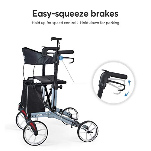 Zler Aluminum Rollator Walker with 10'' Wheels 300 lb, Premium Folding