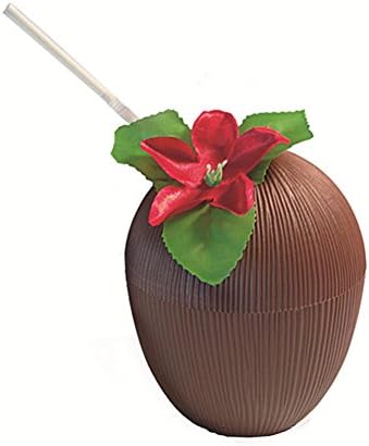 Tropical Cocunut Cup with Straw and Flower, 12 Ounces