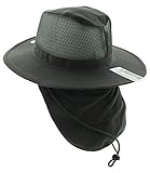 Wide Brim Unisex Safari/Outback Summer Hat w/Neck Flap (Large, Olive)