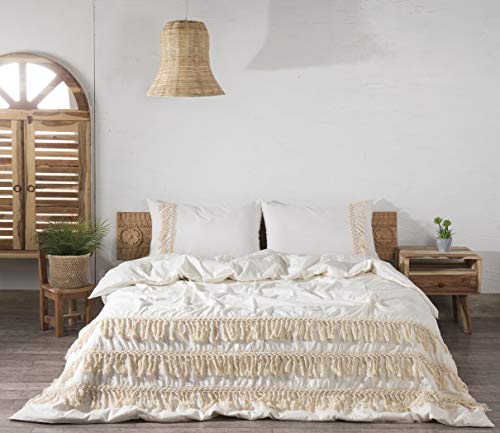 Madhu-International-Bohemian-Duvet-Cover-Fringed-Cotton-Tassel-3-Pcs-Boho-Bedding-Donna-Cover-with-2-Pillow-Shams-Ivory-Queen-90X-90