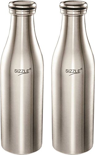 Sizzle Stainless Steel Fridge Water Bottle, 1000 Ml, 2 Pc, Silver