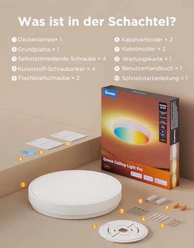 Govee Deckenlampe RGBIC 48,5W, Smart Led Deckenleuchte 4300lm Kompatibel mit Matter, Alexa & Google Assistant, Deckenlampe Led Ø38cm Lamp Dimmbar mit Hintergrundbeleuchtung für Wohnzimmer Schlafzimmer
