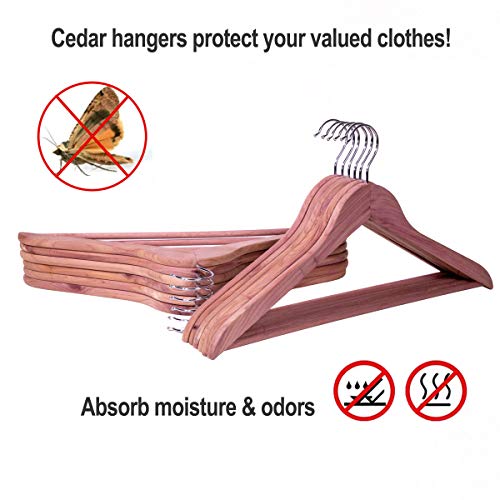 Solid Cedar Hangers 20 Pack, Sturdy Wooden Hangers with 360 Degree Swivel Hook, Smooth Surface Wood Coat Hangers with Cedar Scent for Refreshing Closet
