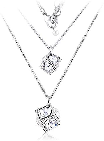 OUXi Double Layer Pendant Necklace with Clear Cubic Zirconia for Women