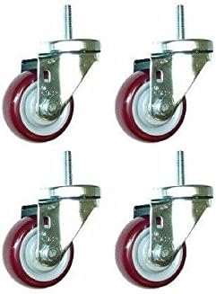 (Pack of 4) Swivel Stem Casters w 3" Maroon Non-Marking Wheel &amp; 3/8" Threaded Stem