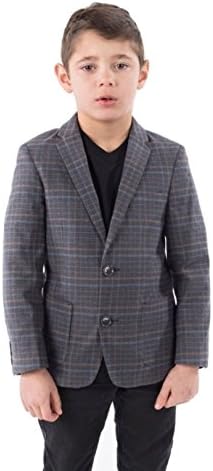 alfa perry Boys Sport Coat Blazer -Formal Suit Jacket -Charcoal Checkered/Plaid