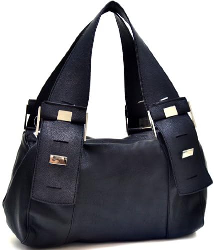 Silver Button Accent Shoulder Bag - Black