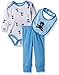Rene Rofe Baby Boys' 3pc Turn-Me-Round-Set with Long Sleeve Bodysuit, Bib and Pant for, Beary Blue, 6-9 Months