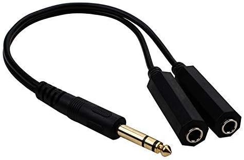 Gleewin 1/4 inch 6.35mm TRS Male to Two 1/4 inch TS Female Y Cable, 6.35mm Stereo Plug M to 2 Dual 6.35mm F Y Splitter Adapter Gold Plated Audio Cable Stereo Cord, Length 0.3M/1FT