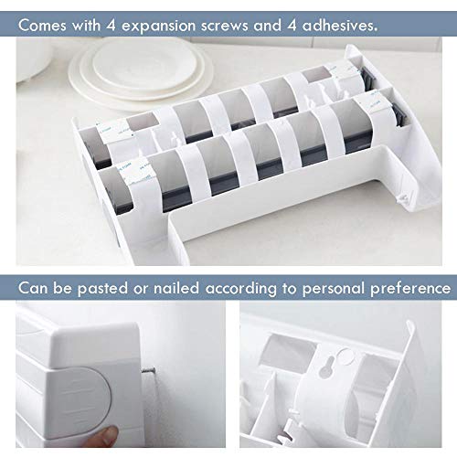 Goglor Wall-Mounted Paper Towel Holder with Shelf Adhesive Wall Mount 4-in-1 Plastic Wrap and Foil Dispenser with Spice Rack Cling Film Holder for Kitchen Shower Bathroom Organizer Storage - Thumbnail 4