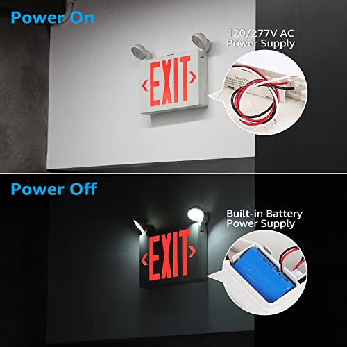 TORCHSTAR LED Exit Sign With Battery Backup - Double Face Red Letter Emergency Light, UL 924