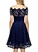 MISSMAY Women's Vintage Floral Lace Long Sleeve Boat Neck Cocktail Party Swing Dress