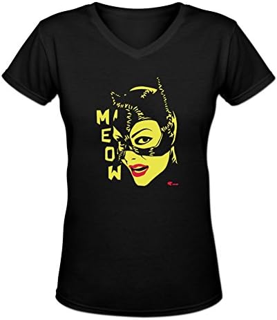 Jamefoxfit Womens Design Cat Woman V-neck Slim Fit T-shirt M Black