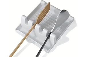 Silicone Cooking Utensil Rest - Multiple Kitchen Fork Spoon Holders With 4 Slots And Pot Lid Holder - Green/White - For Kitch