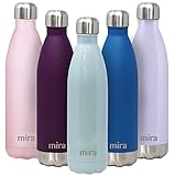 MIRA Vacuum Insulated Stainless Steel Water Bottle | Leak-proof Double Walled Cola Shape Sports Water Bottle | No Sweating, Keeps Your Drink Cold 24 hours or Hot 12 hours | 25 Oz (750 ml) | Pearl Blue