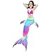 Camlinbo 3PCS Girls' Swimsuit Mermaid Tail For Swimming Tropical Bikini Set Support Monofin,A-aurora,Child XX-Large/10-12/Tag 150