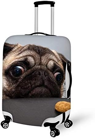 Cute Pug Dog Travel Luggage Cover Baggage Case with Zipper, Waterproof Dustproof Anti-Scratch High Elasticity Luggage Suitcase Cover Baggage & Luggage Tag