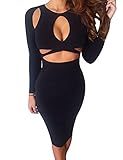 Allegrace Womens Sexy Long Sleeves Slim Bodycon Party Bandage Club Dresses Black S