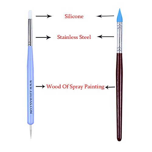 Ejiubas Clay Sculpting Tools Polymer Stylus Tool Set 5 X 2 Way Dotting Tool Modeling Clay 5 Pcs Rubber Brushes Wipe Out Tool Pottery Supplies Ceramics Tool Kit 10Pcs - Thumbnail 6