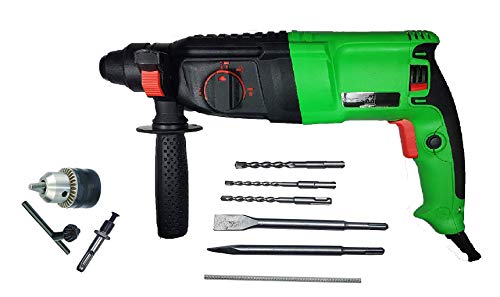 Inditrust 900W 26mm 2-26 RE Reversible Rotary Hammer Drill machine SDS Plus with 3 Modes 3 Hammers Bits 2 Chisels (Blue, green)