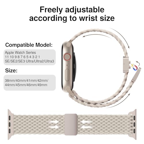 Yoohoo Straps Compatible with Apple Watch 49mm 46mm 45mm 44mm 42mm 41mm 40mm 38mm, Magnetic Nylon Solo Loop for iWatch 11 10 9 8 7 6 5 4 3 2 1 Ultra SE 3 2 1, Elastic Braided Strap