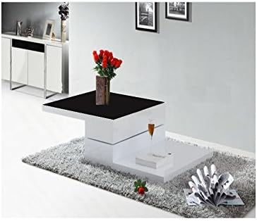 Quidin Gloss White Rotating Coffee Table Tempered Black Glass Top Living Room Furniture