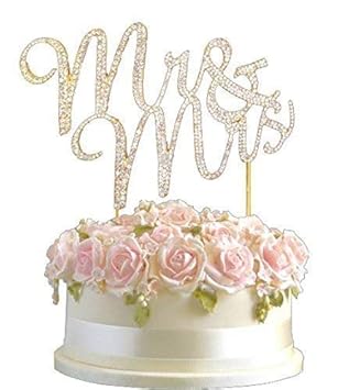 Rhinestone Crystal Mr Mrs Gold Wedding Cake Topper Number Pick