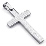 KONOV Stainless Steel Mens Lords Prayer Cross Pendant Necklace, Silver, 24 inch Chain