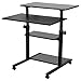 Wooden Mobile Standing Computer Work Station Desk Adjustable Height Rolling Presentation Cart Office Home Use (Black)