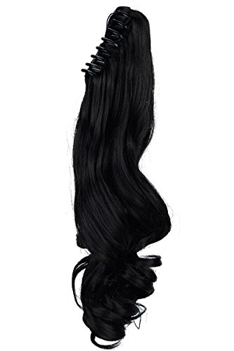 S-noilite Long Thick Claw Jaw Ponytail Big Wave Clip in Pony Tail Hair Extension Extensions (18 inches-curly, natural black)