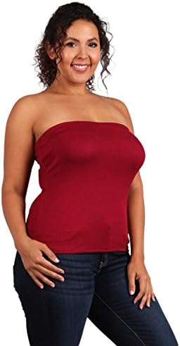 UU Fashion Womens Plus Size Solid Ribbed Strapless Tube Top (2X, WT1007_BRICK)