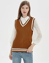 Gihuo Women's V Neck Trendy Sweater Vest Cable Knit