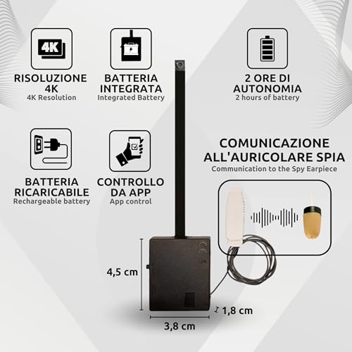 PingaOculto Mini Hidden WiFi Camera for Smartphone with Button Camouflaged Lens, Remote Control – Compatible with Invisible Spy Headset (Camera Wifi Pro Built-in Battery)