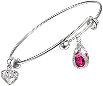 Diffuser Bracelet Aromatherapy Gift Set - Teardrop Cage Locket Expandable Charm Wire Bangle Bracelet with Multi-Colored Lava Beads