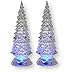 Lighted Christmas Trees - Set of 2 - Color Changing Flashing LED Acrylic Xmas Trees - Each Tree has Colorful Ornaments - Holiday Decorations - 10